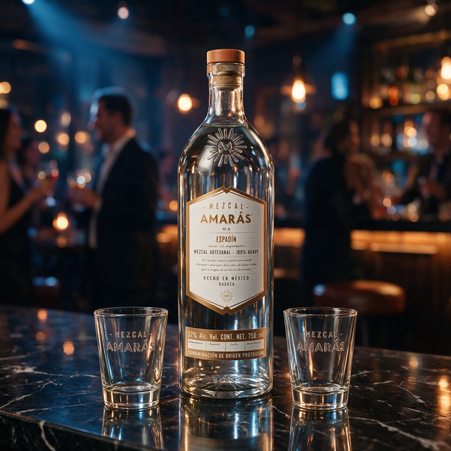 Mezcal Amarás Espadín Joven 750ml + 2 Vasitos Mezcaleros