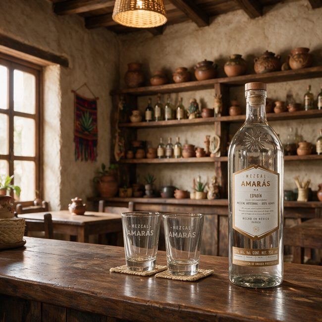 Mezcal Amarás Espadín Joven 750ml + 2 Vasitos Mezcaleros